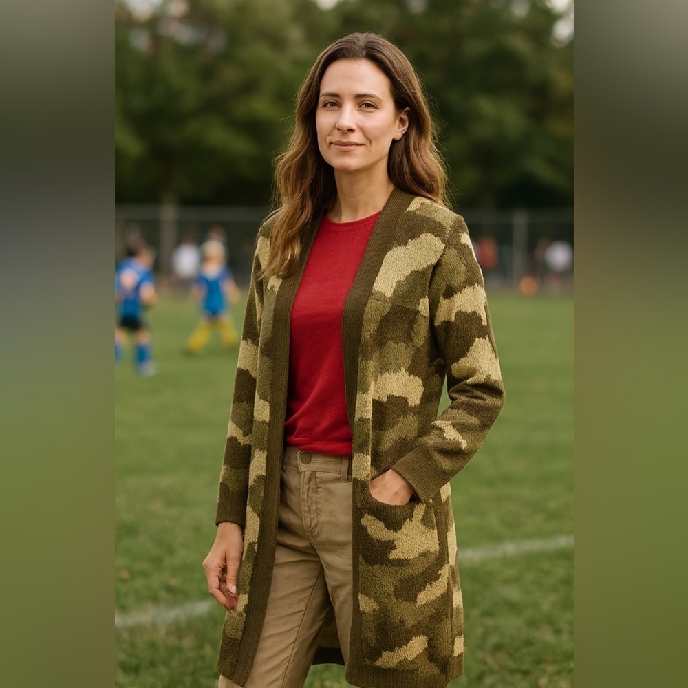 Soho Apparel Camo Long Cardigan Sz Medium Soft Open Light Weight military